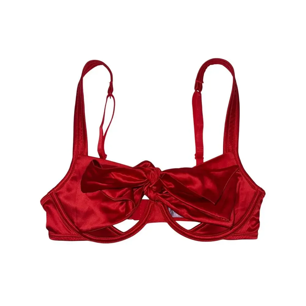 Adore Me Red Gynger Unlined Satin Bow Balconette Underwire Bra Size XS